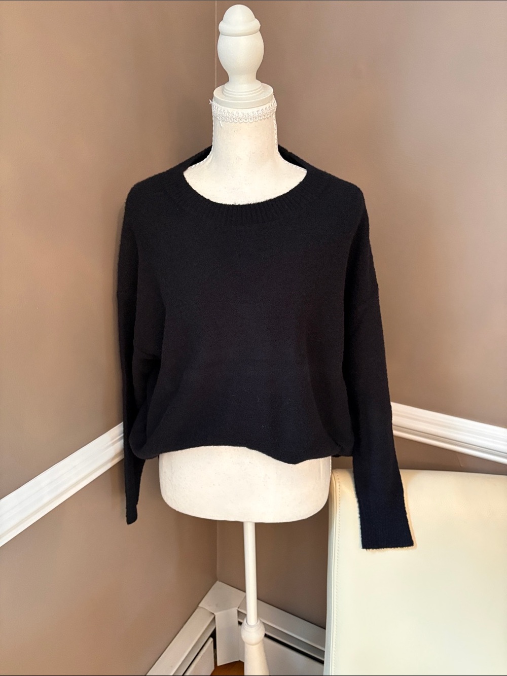 Women's Black Crewneck Sweater - Comfortable Everyday Knit
